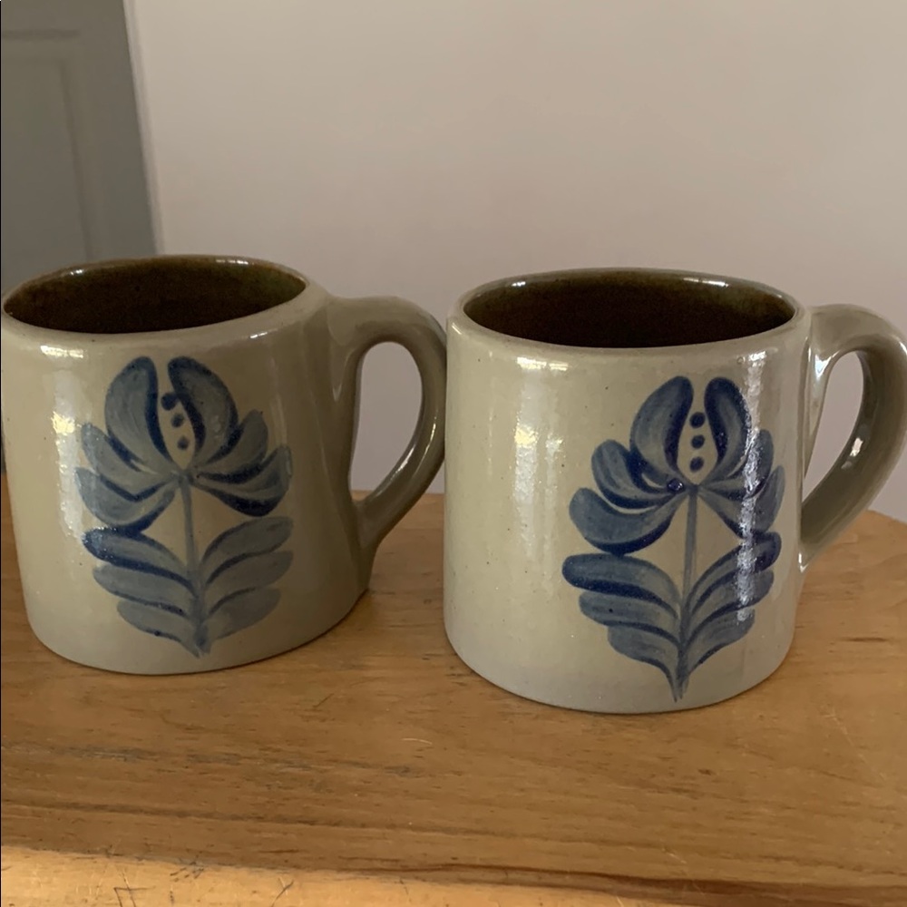 Handcrafted Ceramic Mugs with Blue Floral Design